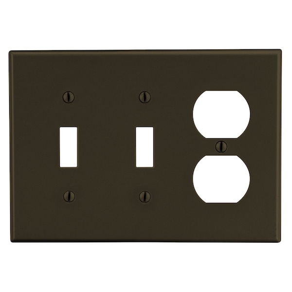 Hubbell Wiring Device-Kellems Wallplate, 3-Gang, 2) Toggle 1) Duplex, Brown P28 - main